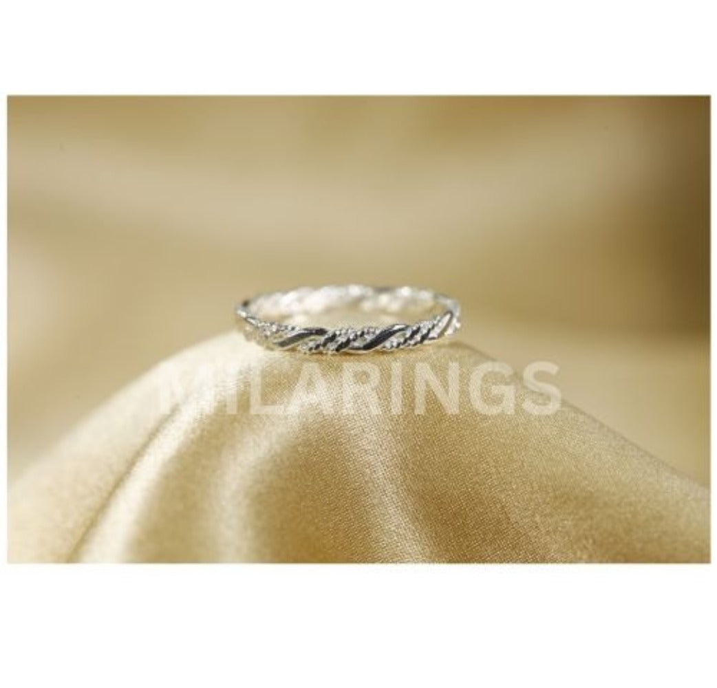 Stackable Rings for Women - 925 Sterling Silver Twist Texture Ring Handmade 2.3mm Minimalist Band Ring - product detail view