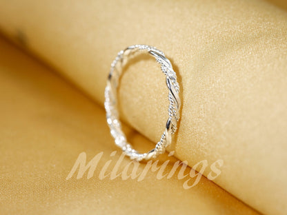 Stackable Rings for Women - 925 Sterling Silver Twist Texture Ring Handmade 2.3mm Minimalist Band Ring - product detail view