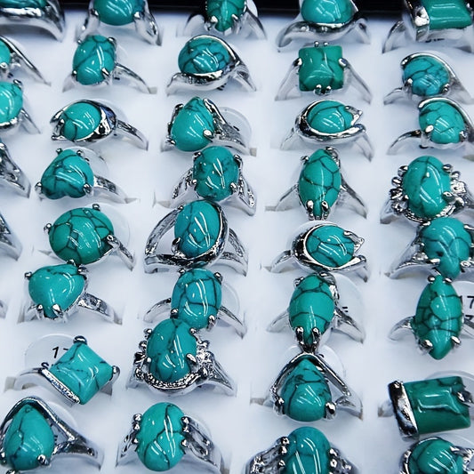 Stackable Rings for Women - Bohemian Turquoise Set 40pcs Heart & Teardrop Geometric Design, 's Boho - main product view
