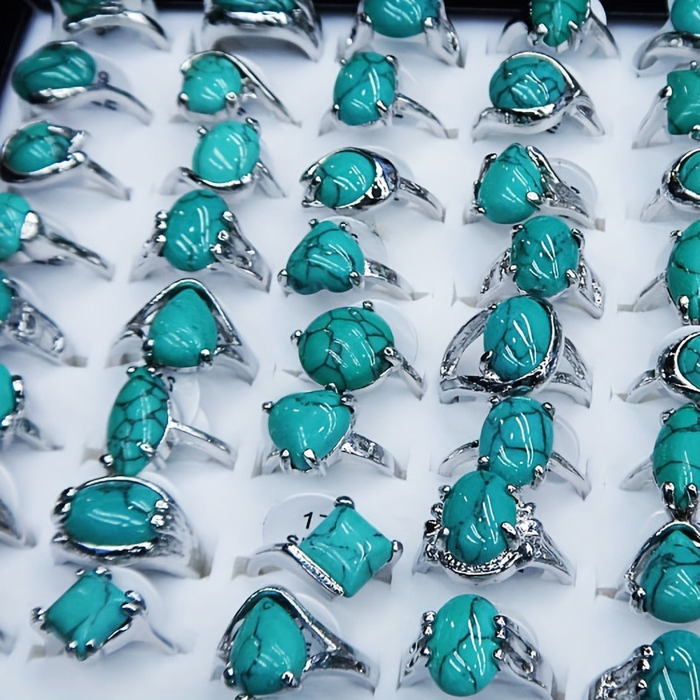 Stackable Rings for Women - Bohemian Turquoise Set 40pcs Heart & Teardrop Geometric Design, 's Boho - product detail view 2