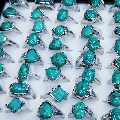 Stackable Rings for Women - Bohemian Turquoise Set 40pcs Heart & Teardrop Geometric Design, 's Boho - product detail view 2