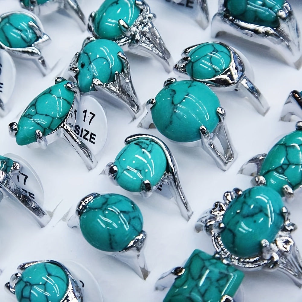 Stackable Rings for Women - Bohemian Turquoise Set 40pcs Heart & Teardrop Geometric Design, 's Boho - product detail view 3
