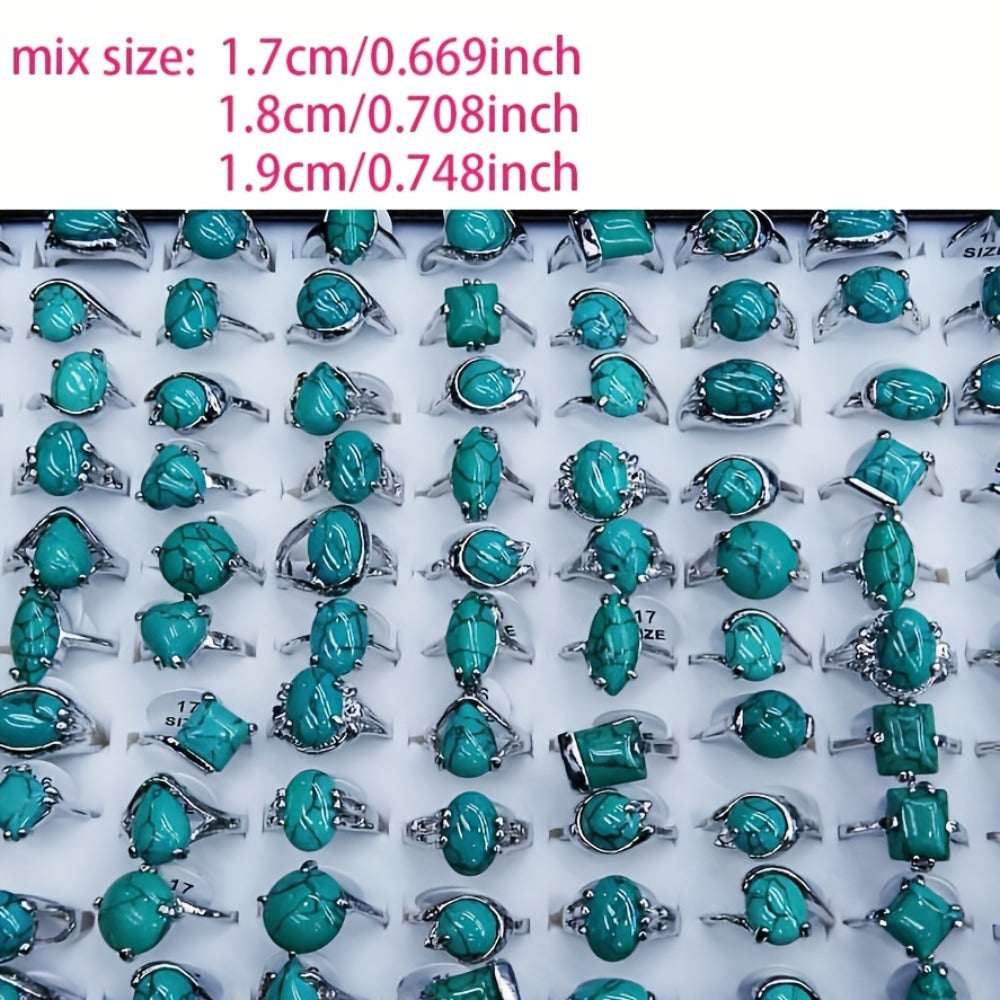 Stackable Rings for Women - Bohemian Turquoise Set 40pcs Heart & Teardrop Geometric Design, 's Boho - product detail view 4