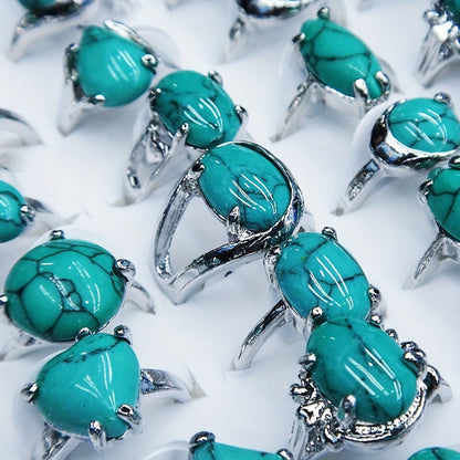 Stackable Rings for Women - Bohemian Turquoise Set 40pcs Heart & Teardrop Geometric Design, 's Boho - product detail view 5