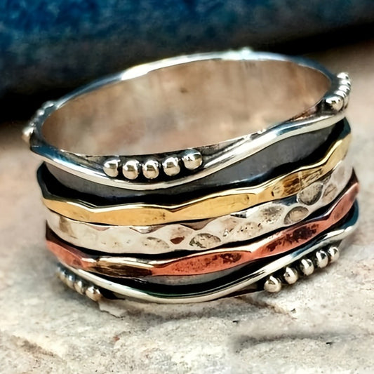 Stackable Rings for Women - Boho Ring for Stainless Steel - Retro Bohemian Multi-Color Layered Texture - main product view