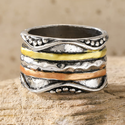 Stackable Rings for Women - Boho Ring for Stainless Steel - Retro Bohemian Multi-Color Layered Texture - product detail view