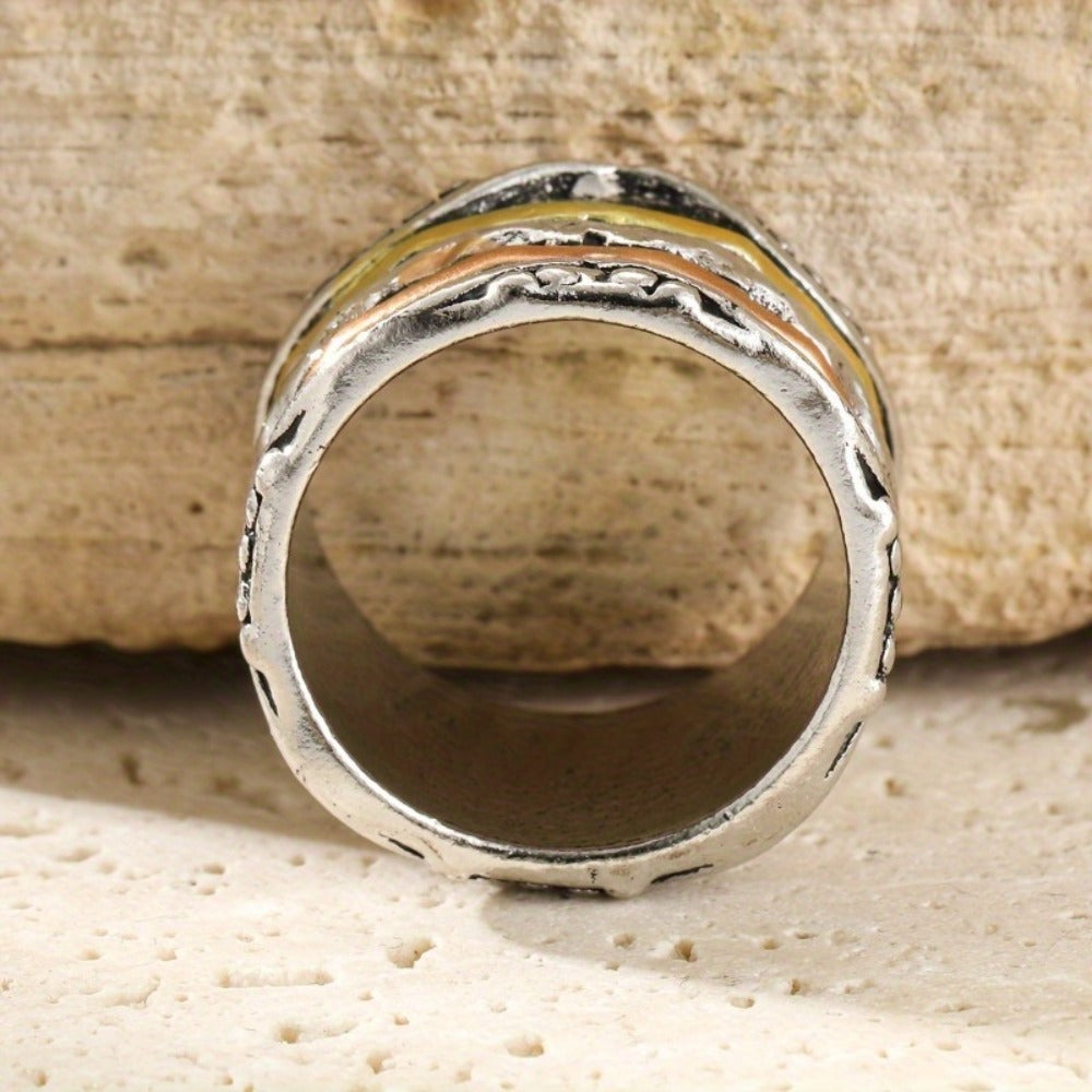 Stackable Rings for Women - Boho Ring for Stainless Steel - Retro Bohemian Multi-Color Layered Texture - product detail view