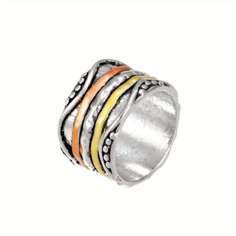 Stackable Rings for Women - Boho Ring for Stainless Steel - Retro Bohemian Multi-Color Layered Texture - product detail view