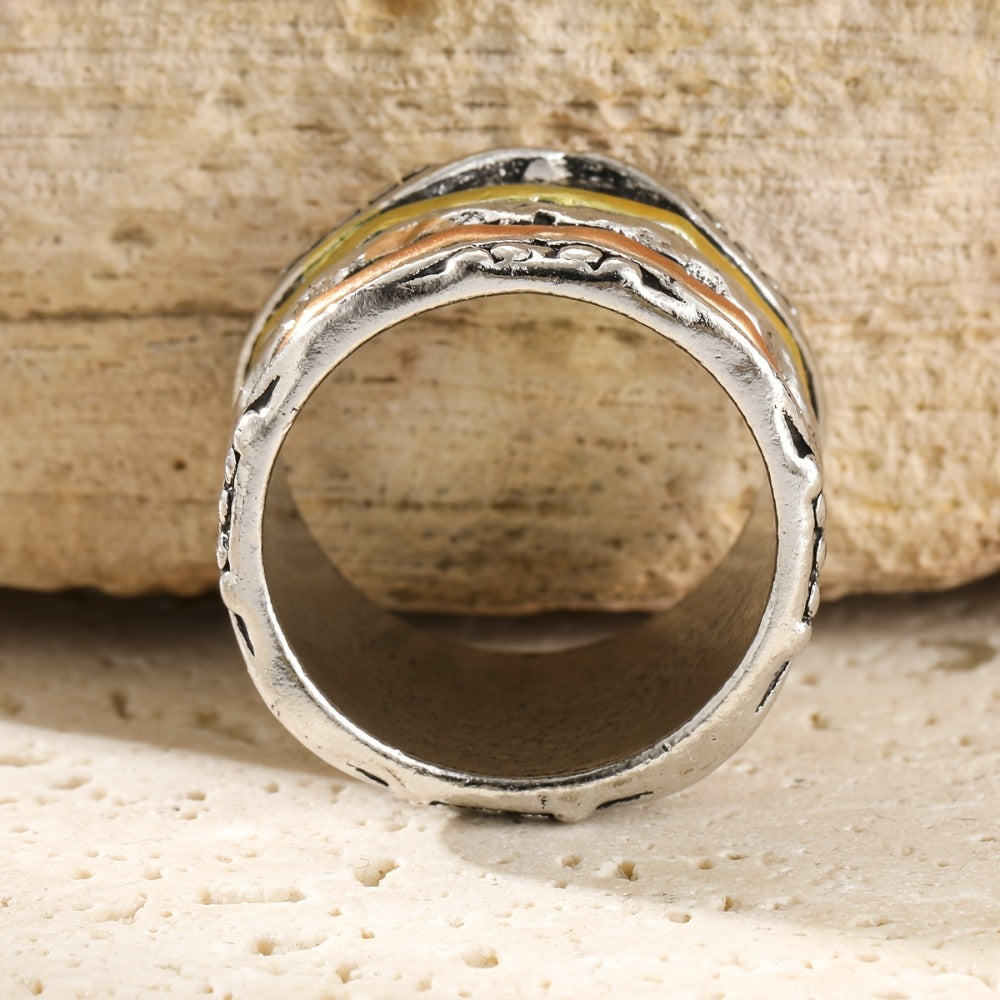 Stackable Rings for Women - Boho Ring for Stainless Steel - Retro Bohemian Multi-Color Layered Texture - product detail view
