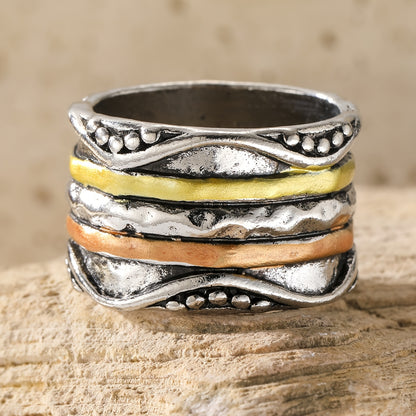 Stackable Rings for Women - Boho Ring for Stainless Steel - Retro Bohemian Multi-Color Layered Texture - product detail view
