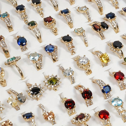 Stackable Rings for Women - Bulk Set 25pcs Colorful Natural Stone Rhinestone Fashion Wholesale - main product view