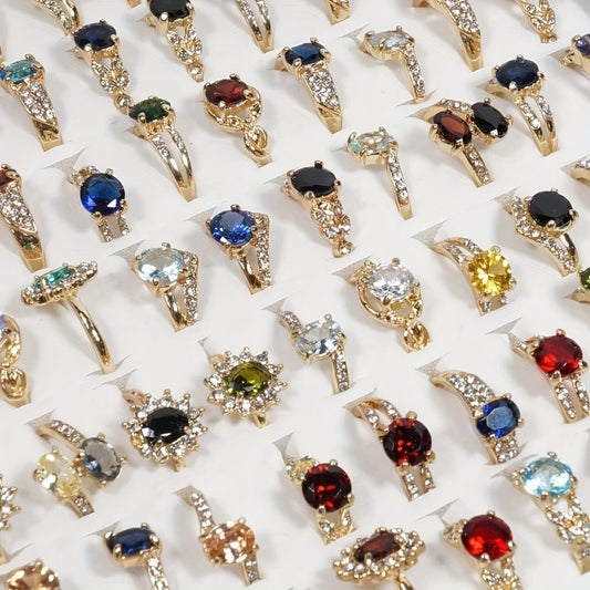 Stackable Rings for Women - Bulk Set 25pcs Colorful Natural Stone Rhinestone Fashion Wholesale - main product view