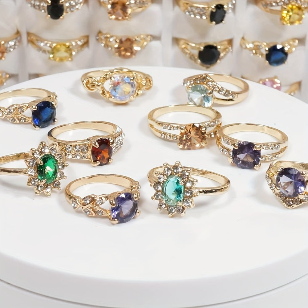 Stackable Rings for Women - Bulk Set 25pcs Colorful Natural Stone Rhinestone Fashion Wholesale - product detail view 3