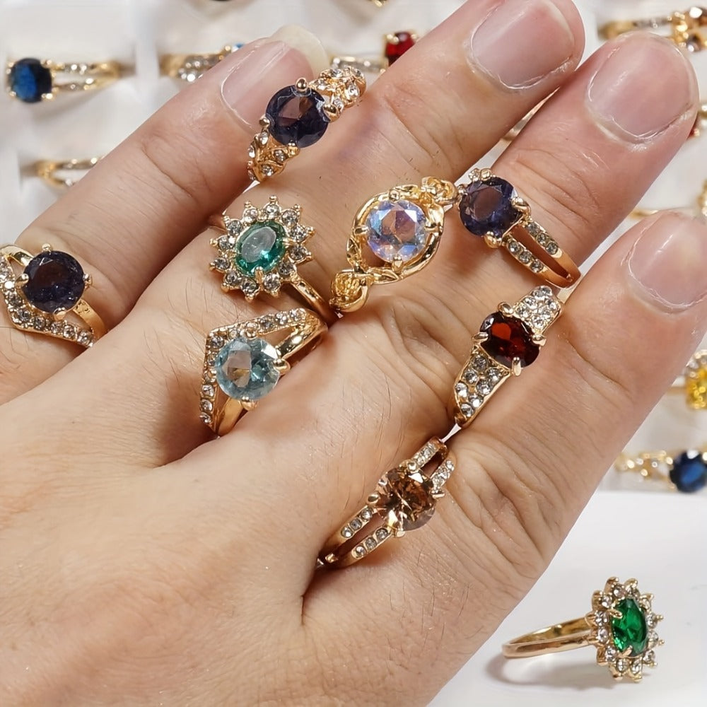 Stackable Rings for Women - Bulk Set 25pcs Colorful Natural Stone Rhinestone Fashion Wholesale - product detail view 4
