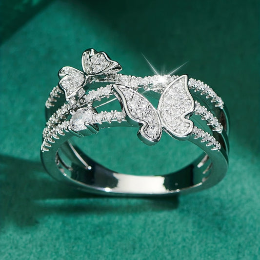 Stackable Rings for Women - Butterfly Ring for 925 Sterling Silver Multi-Layer Zirconia Band Ring - main product view