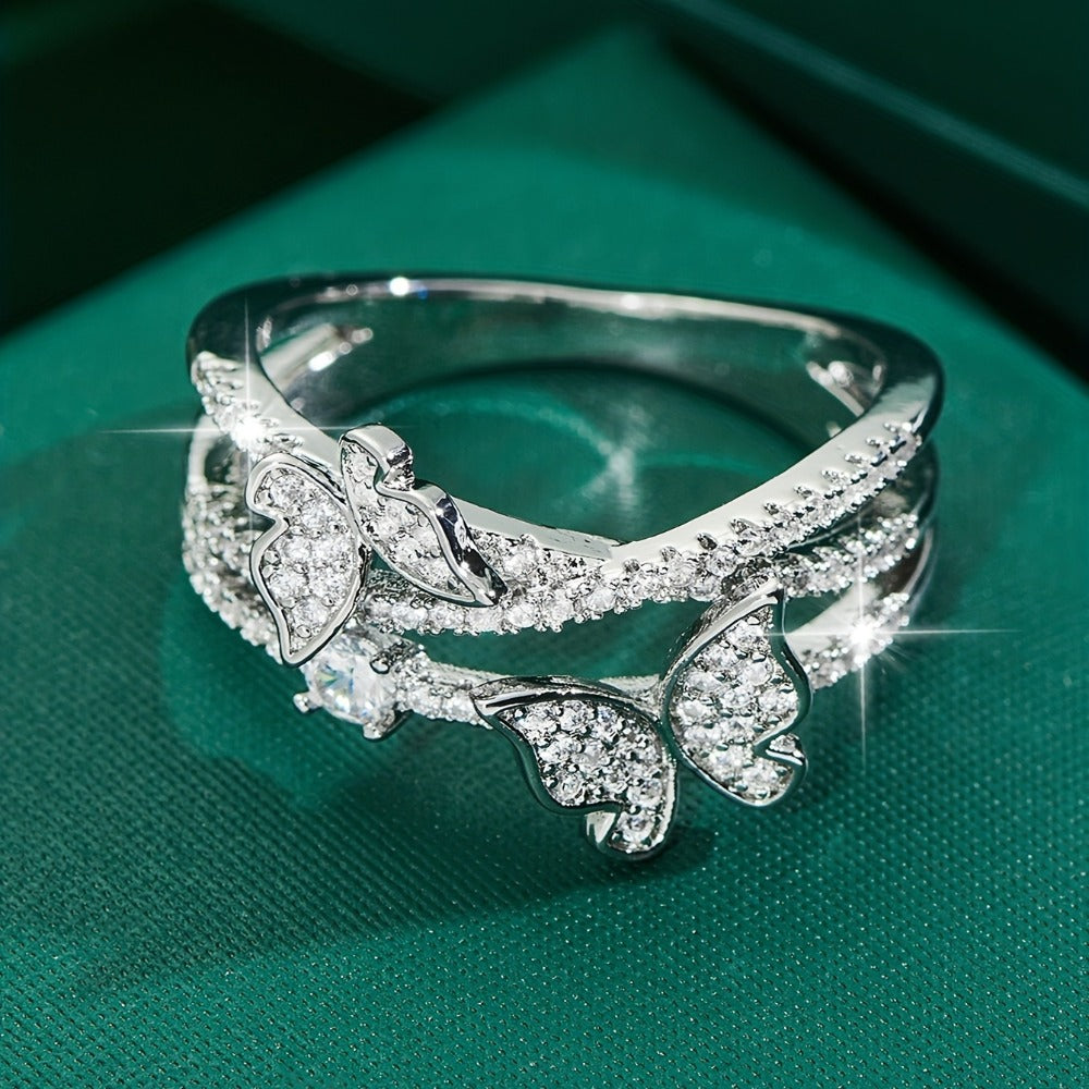 Stackable Rings for Women - Butterfly Ring for 925 Sterling Silver Multi-Layer Zirconia Band Ring - product detail view 2