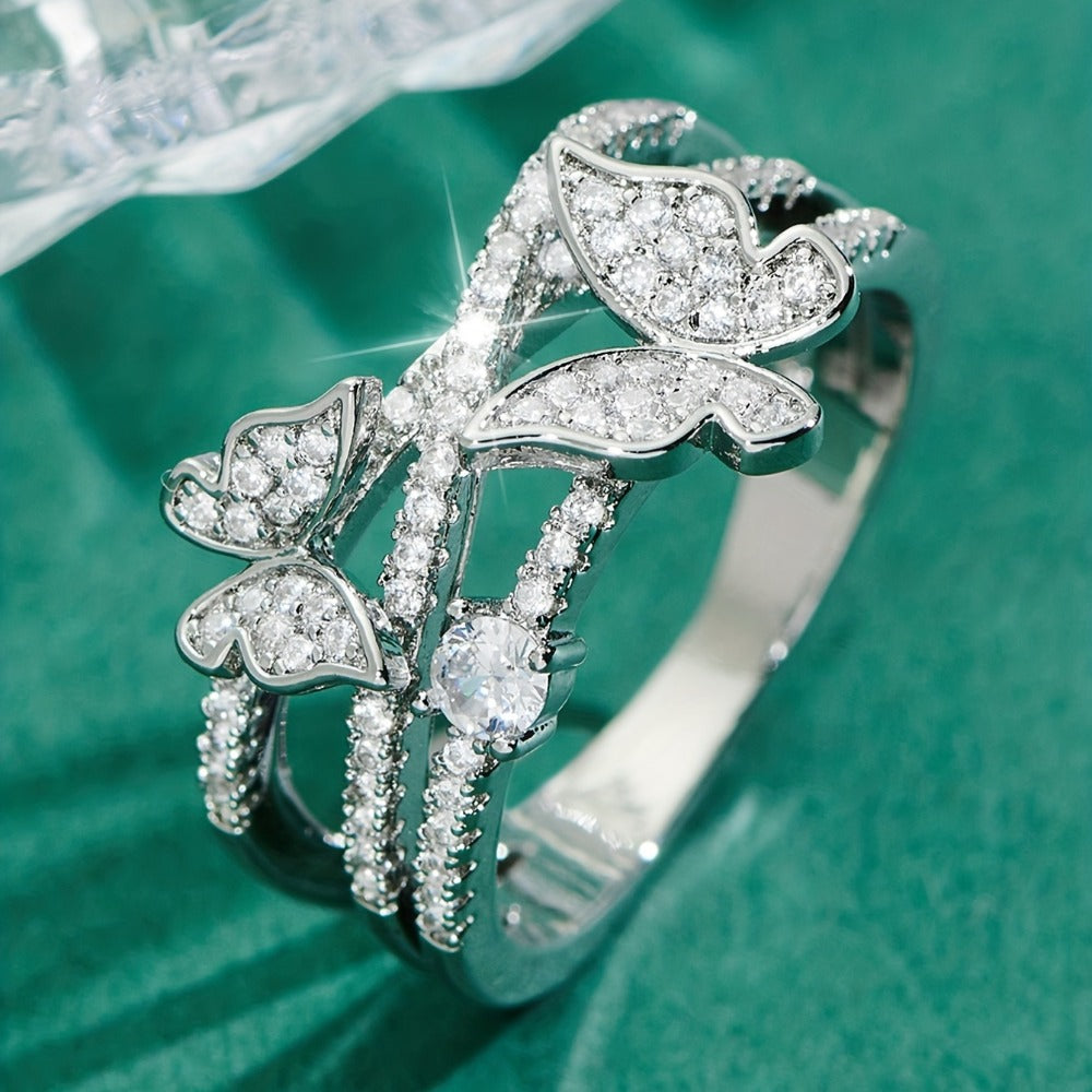 Stackable Rings for Women - Butterfly Ring for 925 Sterling Silver Multi-Layer Zirconia Band Ring - product detail view 4