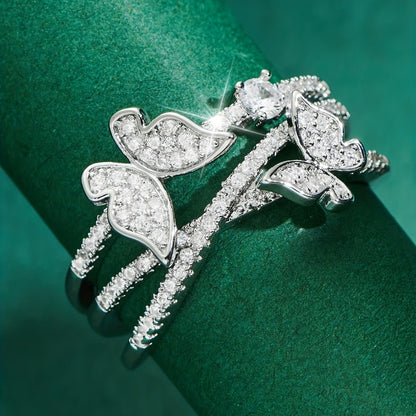Stackable Rings for Women - Butterfly Ring for 925 Sterling Silver Multi-Layer Zirconia Band Ring - product detail view 7