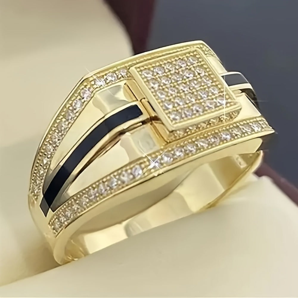 Stackable Rings for Women - Cuban Chain for Men 4pcs Set - Gold Plated Black Onyx Stacking Bands - product detail view 3
