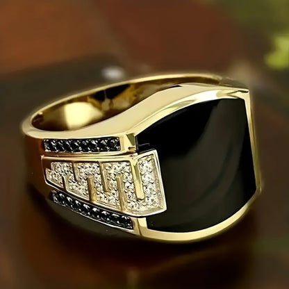 Stackable Rings for Women - Cuban Chain for Men 4pcs Set - Gold Plated Black Onyx Stacking Bands - product detail view 5