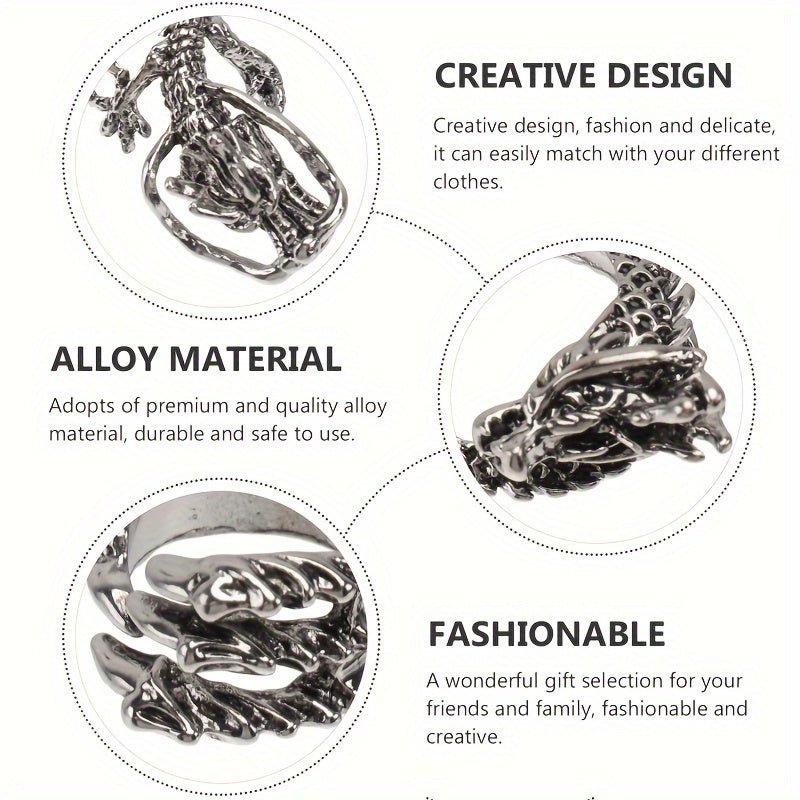 Stackable Rings for Women - Dragon & Snake Ring Set 8Pcs 316 Stainless Steel Adjustable with Zirconia - product detail view 4