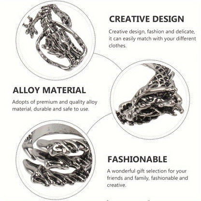 Stackable Rings for Women - Dragon & Snake Ring Set 8Pcs 316 Stainless Steel Adjustable with Zirconia - product detail view 6