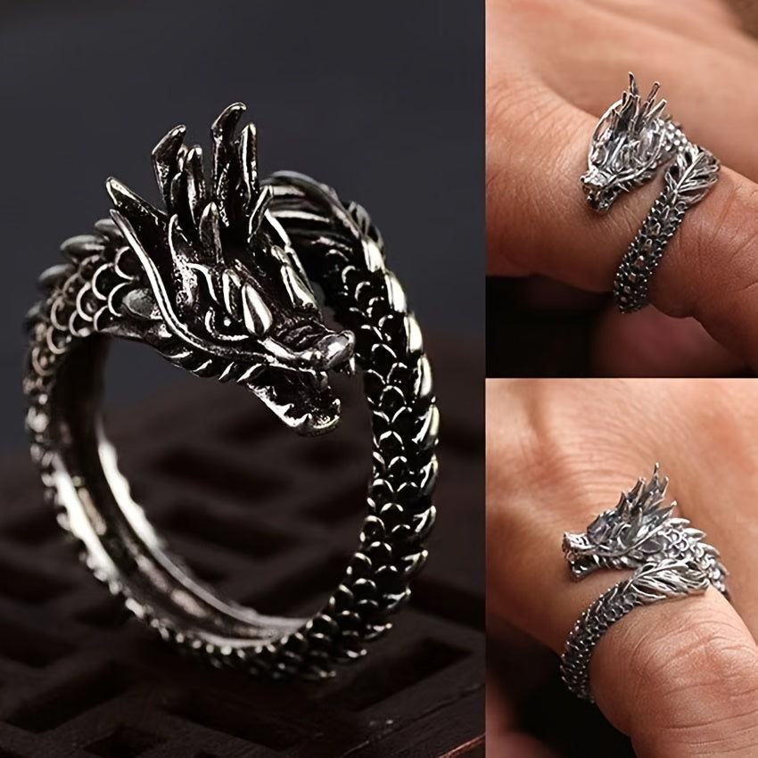 Stackable Rings for Women - Dragon & Snake Ring Set 8Pcs 316 Stainless Steel Adjustable with Zirconia - product detail view 8