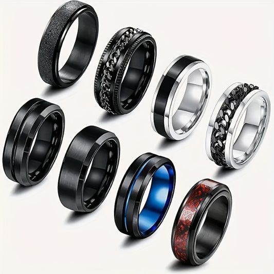 Stackable Rings for Women - Fidget Ring Set 8pcs Men Stainless Steel Spinning Anxiety Relief Vintage - main product view