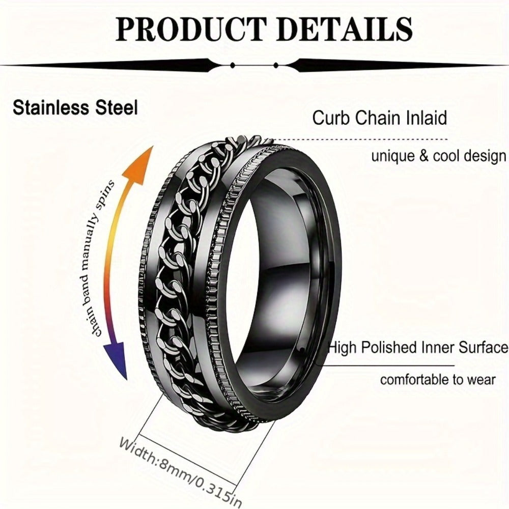Stackable Rings for Women - Fidget Ring Set 8pcs Men Stainless Steel Spinning Anxiety Relief Vintage - product detail view 2