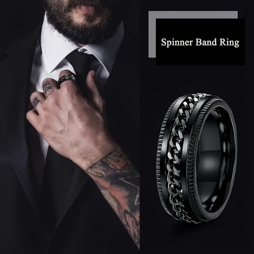 Stackable Rings for Women - Fidget Ring Set 8pcs Men Stainless Steel Spinning Anxiety Relief Vintage - product detail view 4