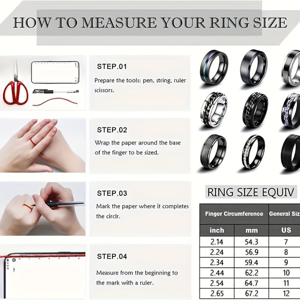 Stackable Rings for Women - Fidget Ring Set 8pcs Men Stainless Steel Spinning Anxiety Relief Vintage - product detail view 5
