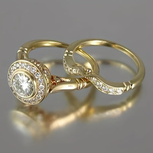 Stackable Rings for Women - Gold Ring Set 18K Gold Plated 2pcs for Men Sizes 6-10 Wedding Valentine - main product view
