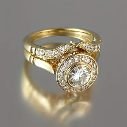 Stackable Rings for Women - Gold Ring Set 18K Gold Plated 2pcs for Men Sizes 6-10 Wedding Valentine - product detail view 3