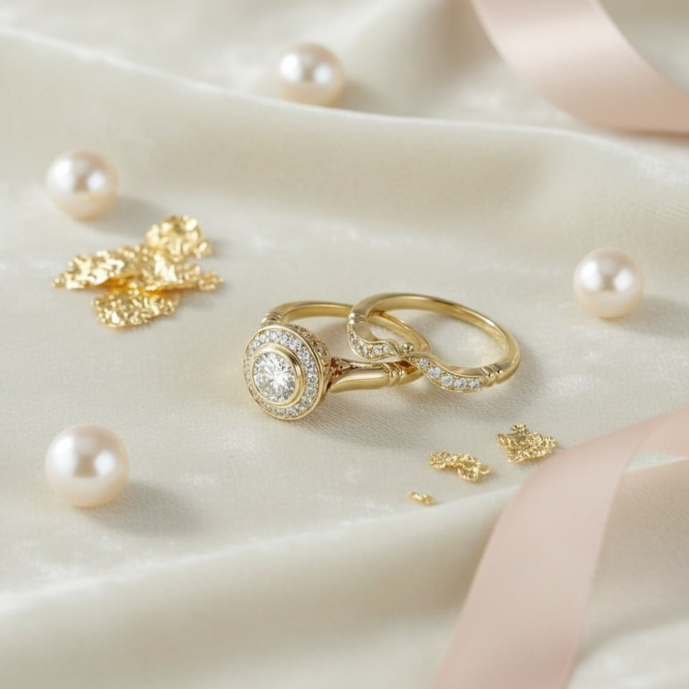 Stackable Rings for Women - Gold Ring Set 18K Gold Plated 2pcs for Men Sizes 6-10 Wedding Valentine - product detail view 6