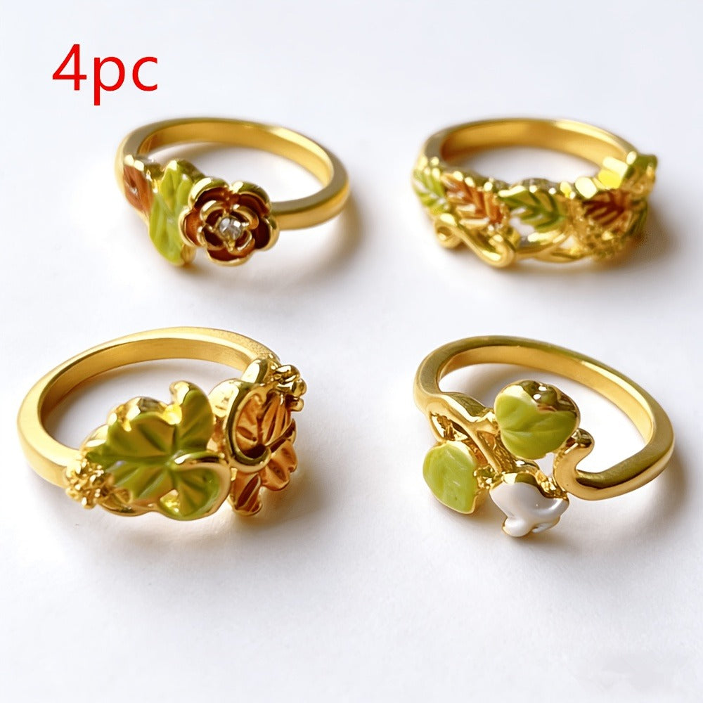 Stackable Rings for Women - Gold-Tone Floral Set, 4 Stackable Pieces - product detail view 12