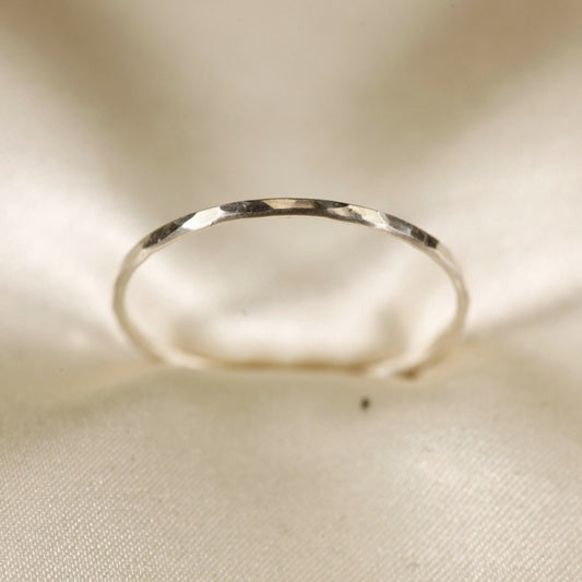 Stackable Rings for Women - Hammered Ring S925 Sterling Silver Minimalist Textured Band Ring Sizes - main product view