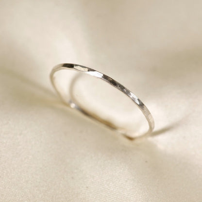 Stackable Rings for Women - Hammered Ring S925 Sterling Silver Minimalist Textured Band Ring Sizes - product detail view 2