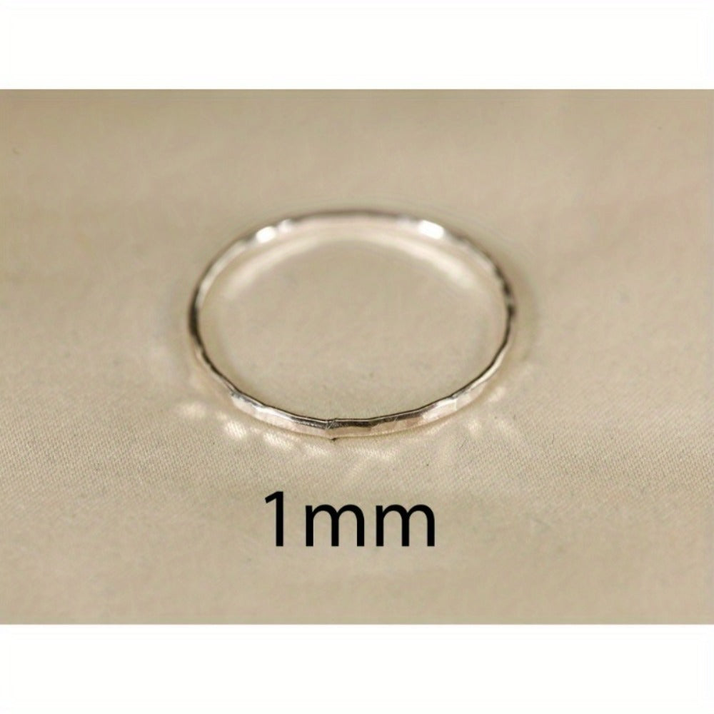 Stackable Rings for Women - Hammered Ring S925 Sterling Silver Minimalist Textured Band Ring Sizes - product detail view 5