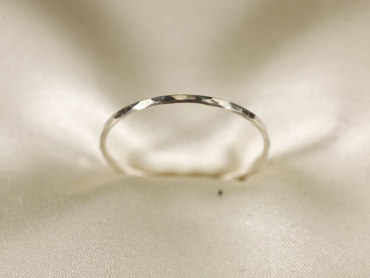 Stackable Rings for Women - Hammered Ring S925 Sterling Silver Minimalist Textured Band Ring Sizes - product detail view 8