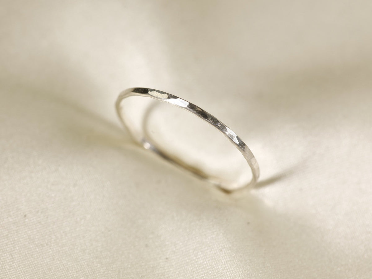 Stackable Rings for Women - Hammered Ring S925 Sterling Silver Minimalist Textured Band Ring Sizes - product detail view 9