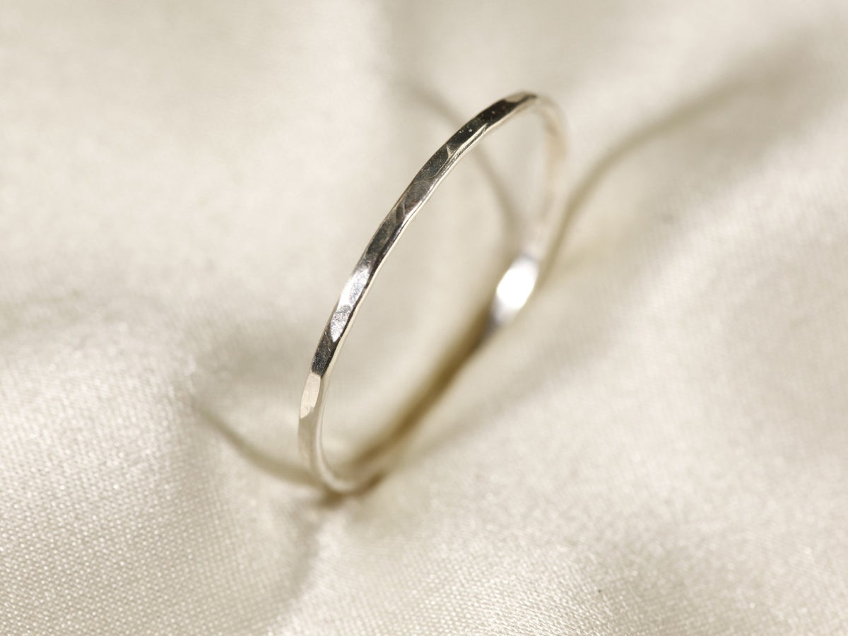 Stackable Rings for Women - Hammered Ring S925 Sterling Silver Minimalist Textured Band Ring Sizes - product detail view 10