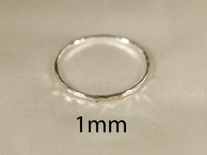 Stackable Rings for Women - Hammered Ring S925 Sterling Silver Minimalist Textured Band Ring Sizes - product detail view 11