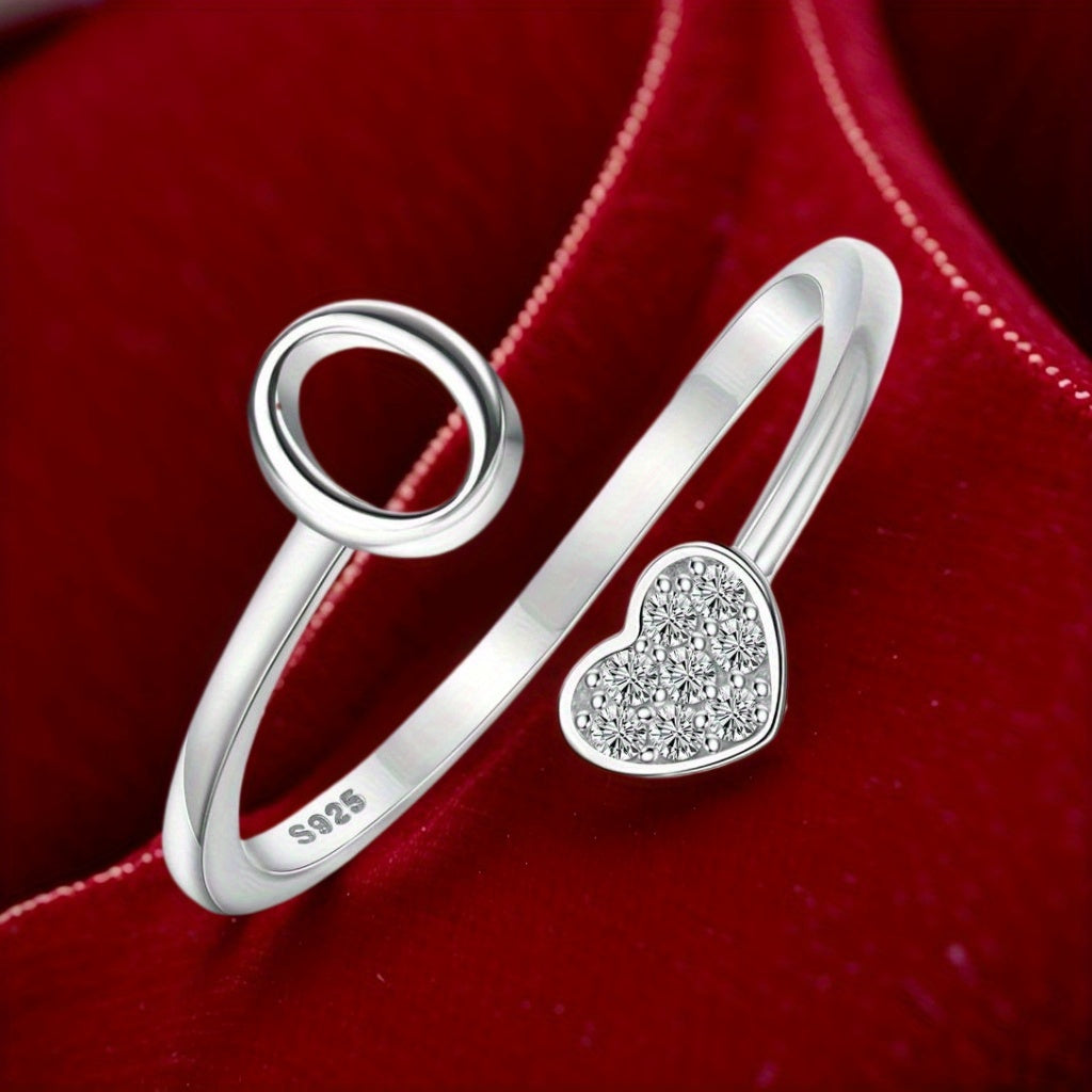 Stackable Rings for Women - Initial Heart Ring 925 Sterling Silver - Adjustable Letter Ring for & Men - product detail view