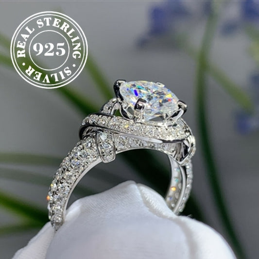 Stackable Rings for Women - Moissanite Engagement Ring 925 Silver - Vintage Flower Tower Intertwined - main product view
