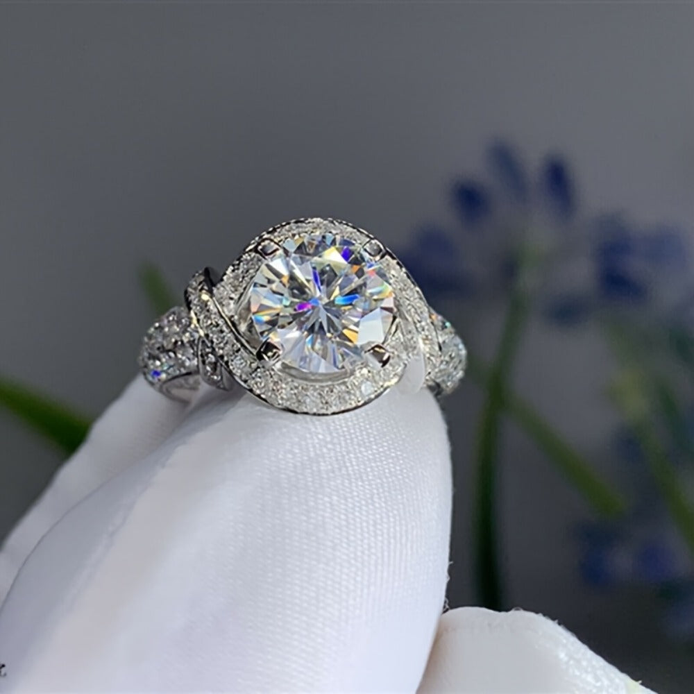 Stackable Rings for Women - Moissanite Engagement Ring 925 Silver - Vintage Flower Tower Intertwined - product detail view 2