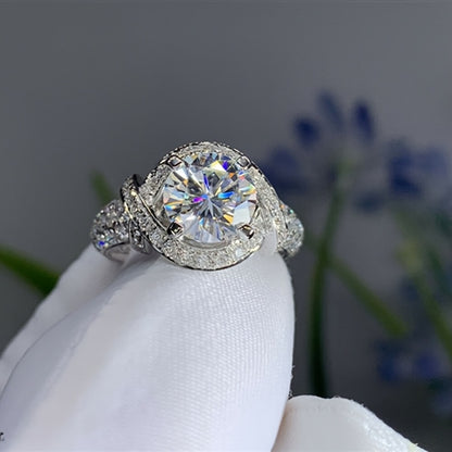 Stackable Rings for Women - Moissanite Engagement Ring 925 Silver - Vintage Flower Tower Intertwined - product detail view 2