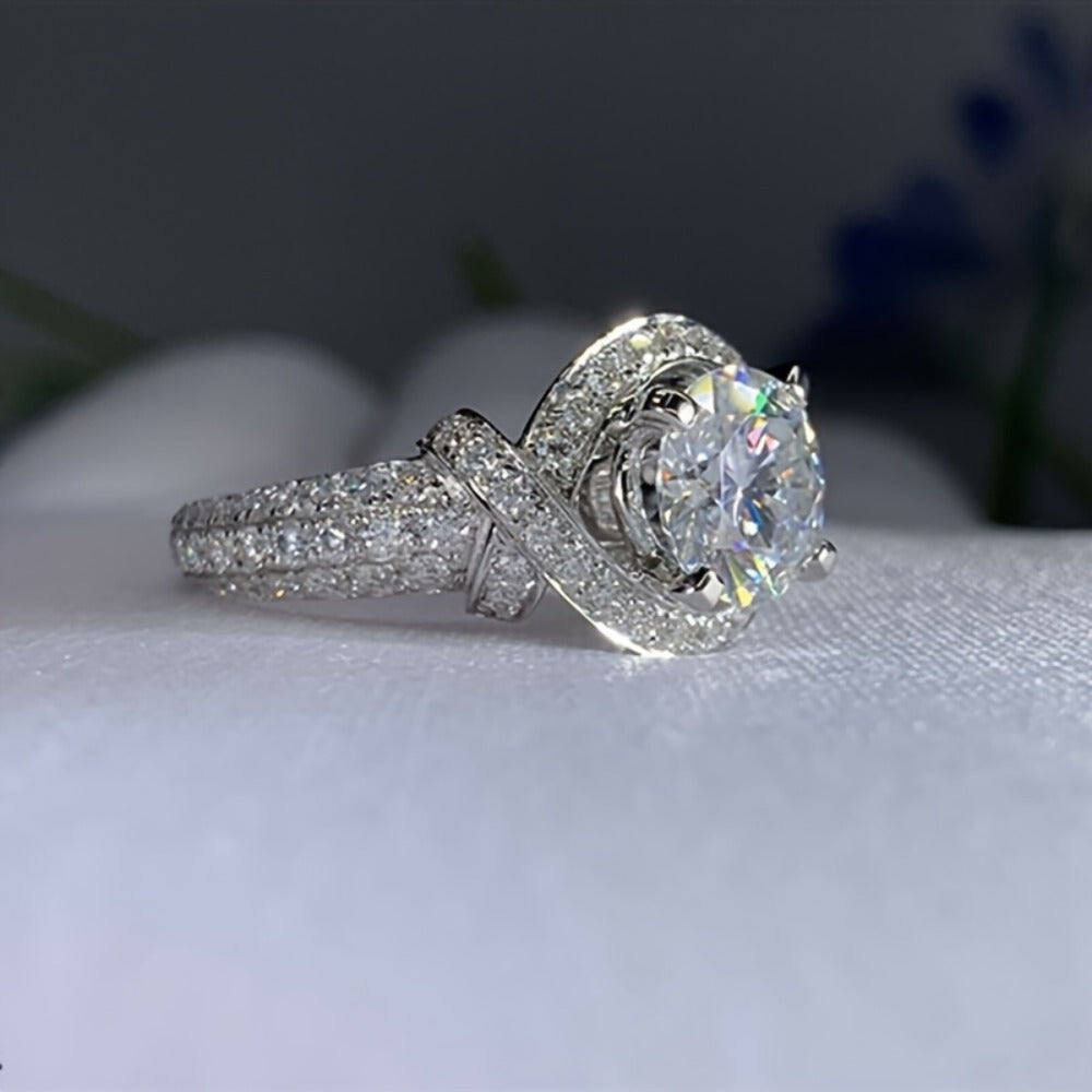 Stackable Rings for Women - Moissanite Engagement Ring 925 Silver - Vintage Flower Tower Intertwined - product detail view 3