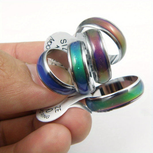 Stackable Rings for Women - Mood 100Pcs Color Changing Temperature Ring Set 6mm Band Unisex Vintage - main product view