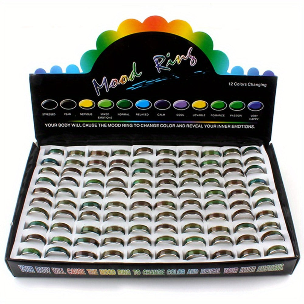 Stackable Rings for Women - Mood 100Pcs Color Changing Temperature Ring Set 6mm Band Unisex Vintage - product detail view 3