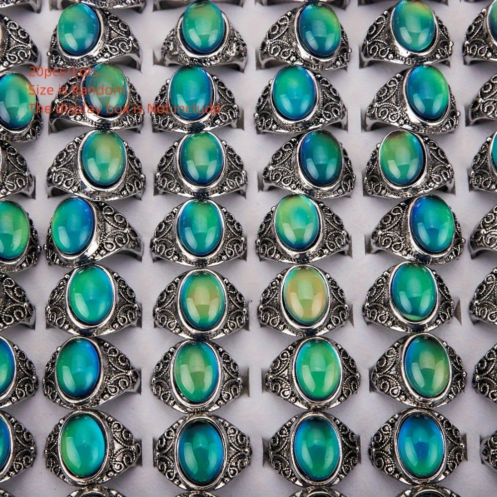 Stackable Rings for Women - Mood Bulk 20 Pcs Stone Color Changing Ring Set for Men - Fashion Jewelry - main product view